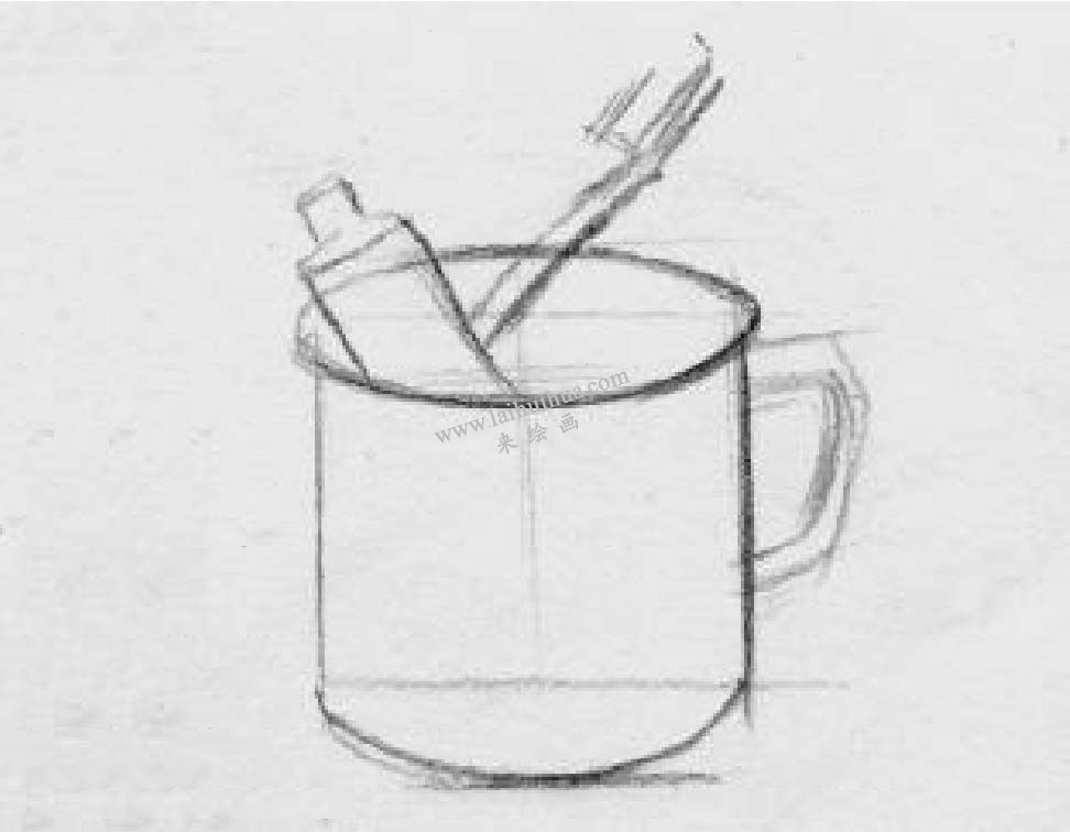素描牙缸牙刷 步驟二