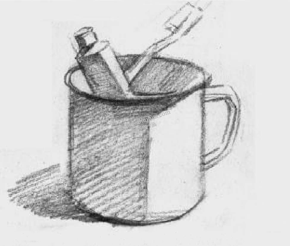 素描牙缸牙刷 步驟三