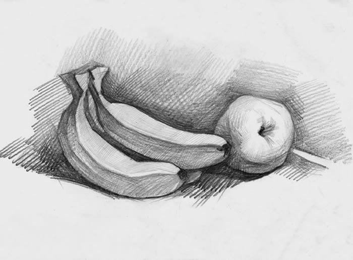 素描香蕉和蘋果