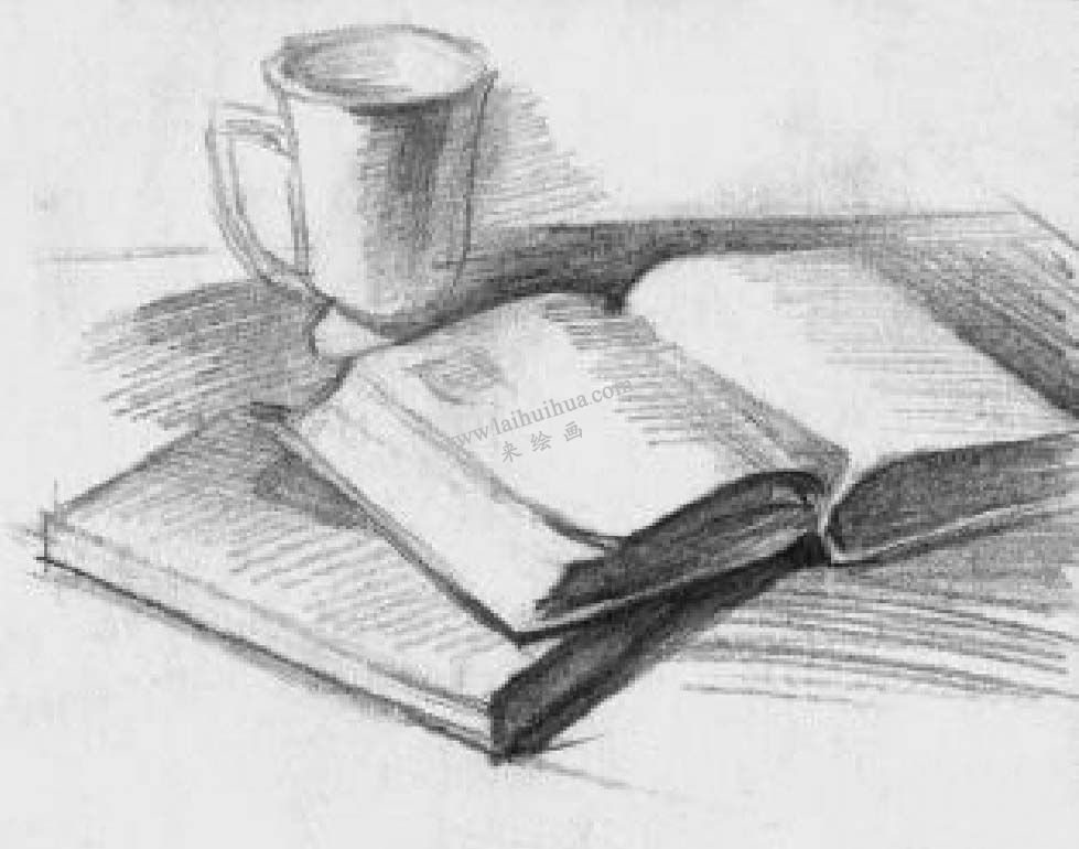 素描翻開(kāi)的書(shū)籍 步驟04