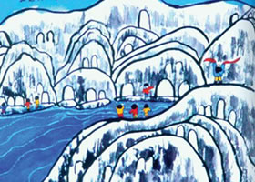 雪景兒童水彩畫圖集欣賞