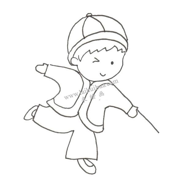 小孩子放煙花的卡通繪畫步驟二