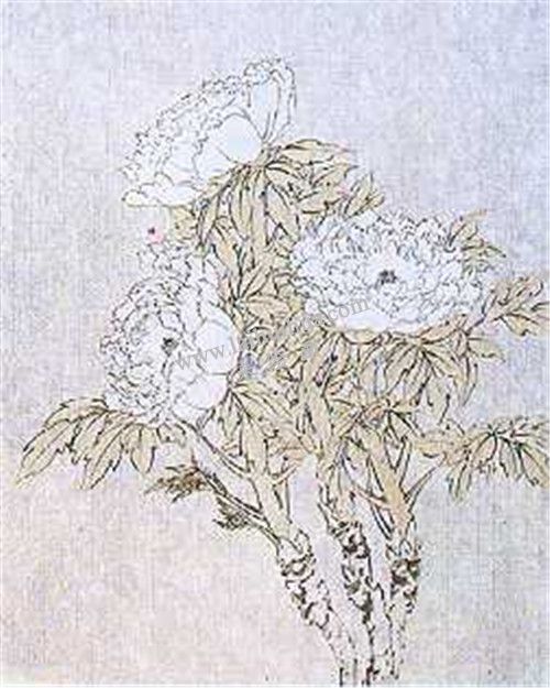 牡丹國畫第二步畫法：添葉色