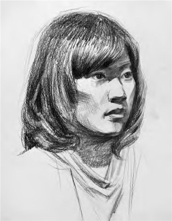 女性素描頭像寫生畫法 步驟二