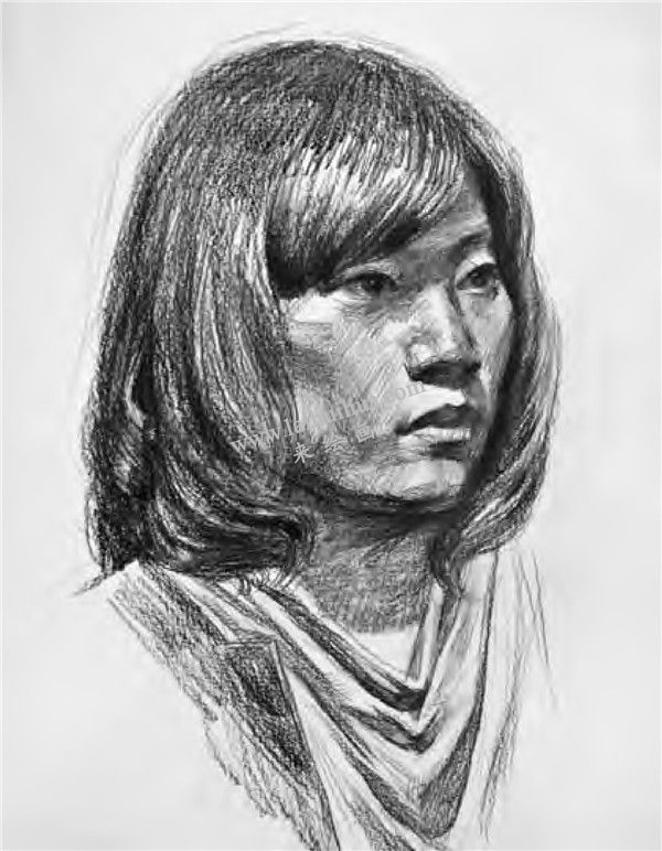 女性素描頭像寫生畫法  步驟三