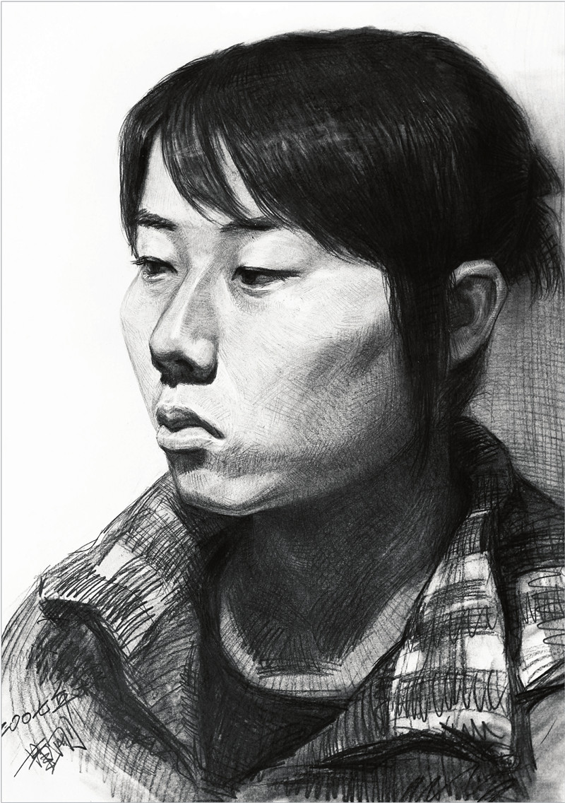 素描盤發(fā)女青年頭像的步驟