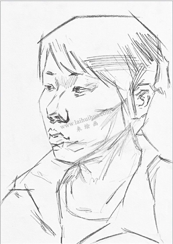 素描盤發(fā)女青年頭像的步驟 二