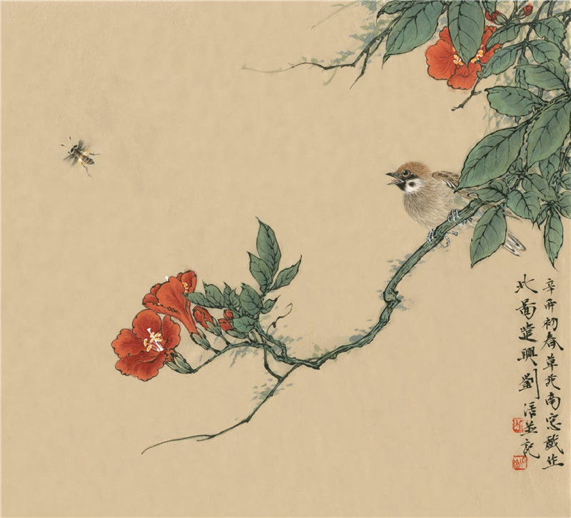 凌霄花的國畫畫法