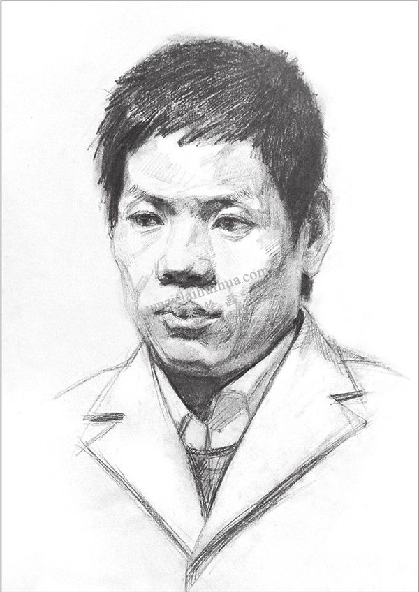 素描正面男中年頭像的步驟 三