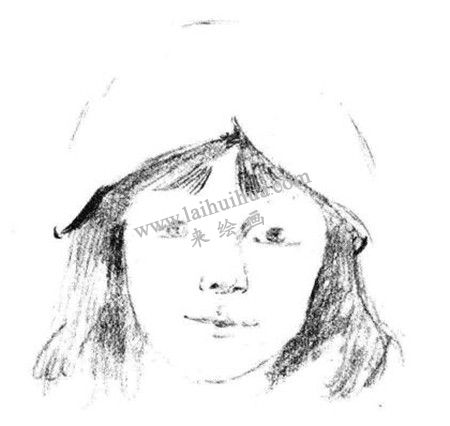 素描戴帽子的小女孩畫法步驟 二