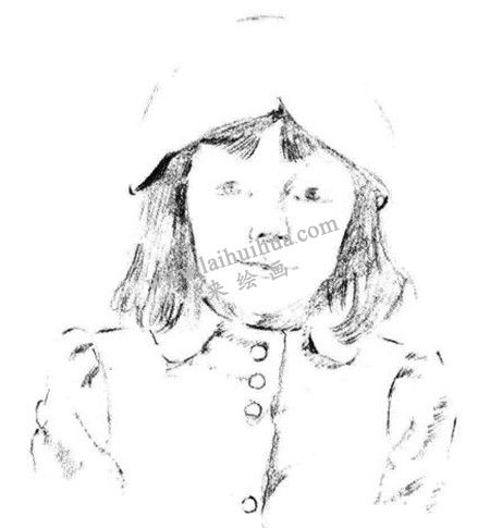 素描戴帽子的小女孩畫法步驟 三