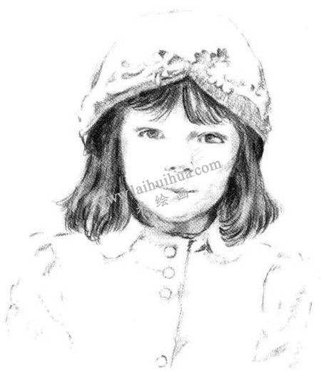 素描戴帽子的小女孩畫法步驟 五
