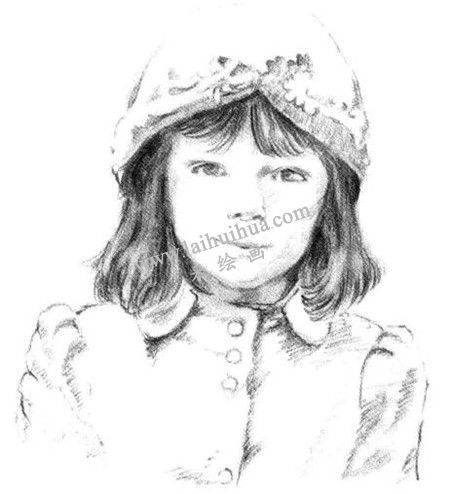 素描戴帽子的小女孩畫法步驟 六