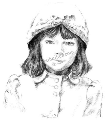 素描戴帽子的小女孩畫法步驟 七