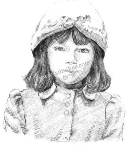 素描戴帽子的小女孩畫法步驟 八