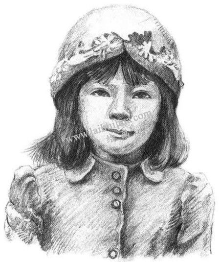 素描戴帽子的小女孩畫法步驟 九