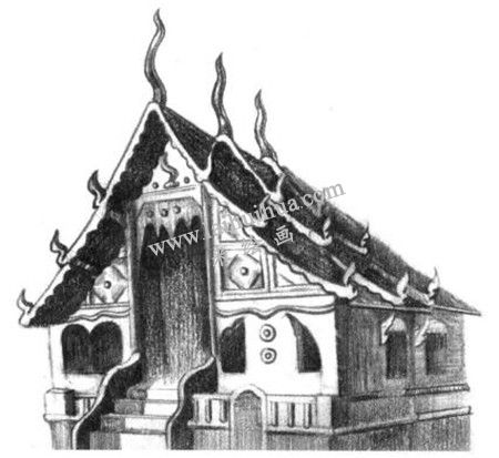 寺廟的素描繪畫方法步驟 六