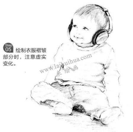 素描戴耳機(jī)的小男孩畫法步驟 五