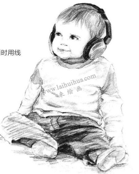 素描戴耳機(jī)的小男孩畫法步驟 七