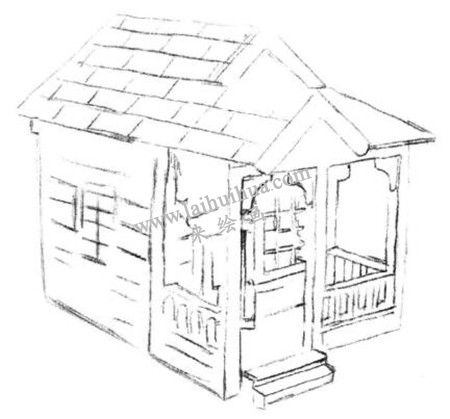 小木屋的素描繪畫方法步驟 一