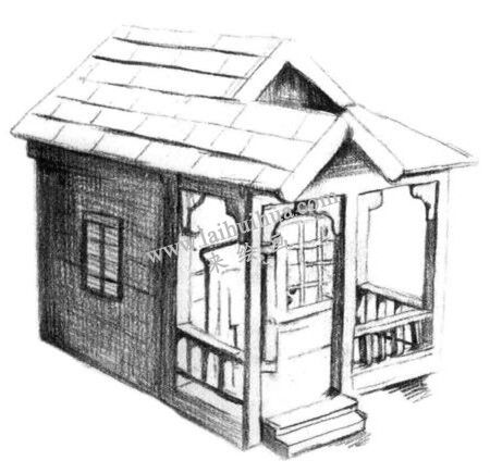 小木屋的素描繪畫方法步驟 二