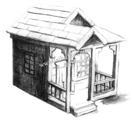 小木屋的素描繪畫方法步驟 三