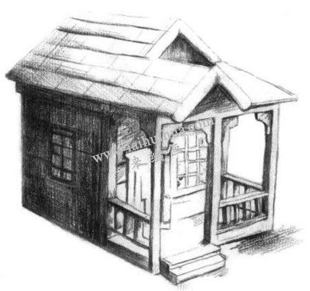 小木屋的素描繪畫方法步驟 四