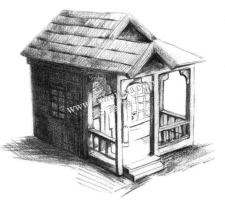 小木屋的素描繪畫方法步驟 五