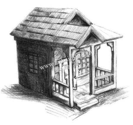 小木屋的素描繪畫方法步驟 六