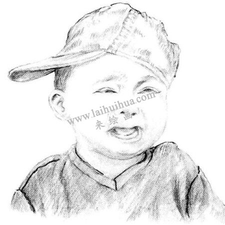 哭泣的男孩素描繪畫步驟 六