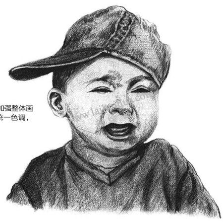 哭泣的男孩素描繪畫步驟 九