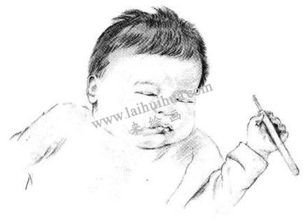 酣睡的嬰兒素描繪畫方法步驟 四
