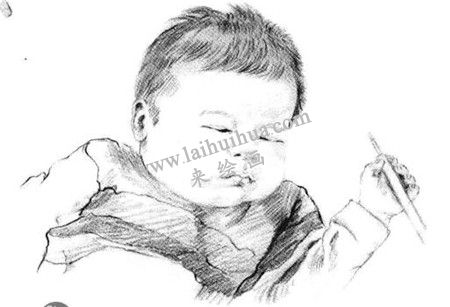 酣睡的嬰兒素描繪畫方法步驟 五