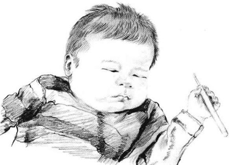 酣睡的嬰兒素描繪畫方法步驟