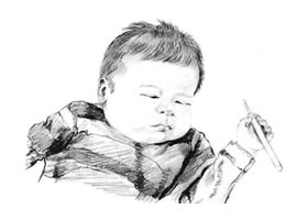 酣睡的嬰兒素描繪畫方法步驟