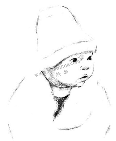 帶圣誕帽的嬰兒素描畫法步驟 四