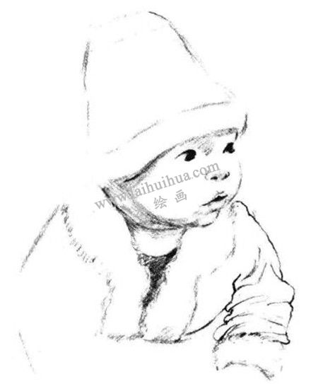 帶圣誕帽的嬰兒素描畫法步驟 五