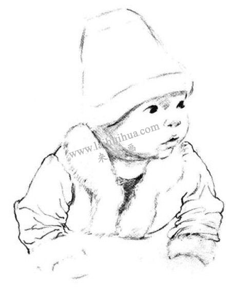 帶圣誕帽的嬰兒素描畫法步驟 六