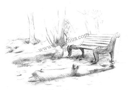 公園一角的素描繪畫方法步驟 五