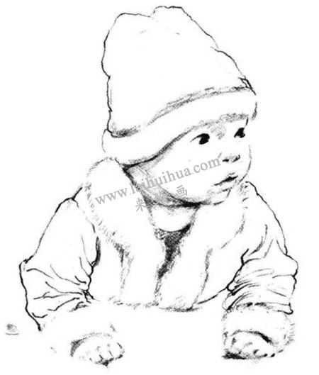 帶圣誕帽的嬰兒素描畫法步驟 七