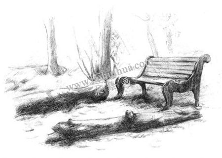 公園一角的素描繪畫方法步驟 六