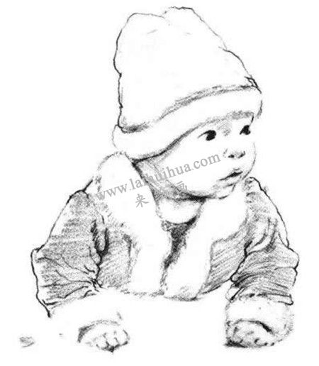 帶圣誕帽的嬰兒素描畫法步驟 八