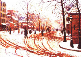 《雪中街景》油畫