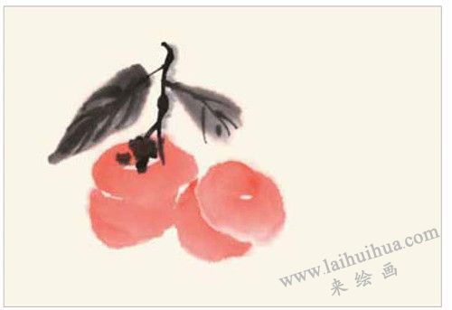 柿子和櫻桃的國畫畫法  步驟二