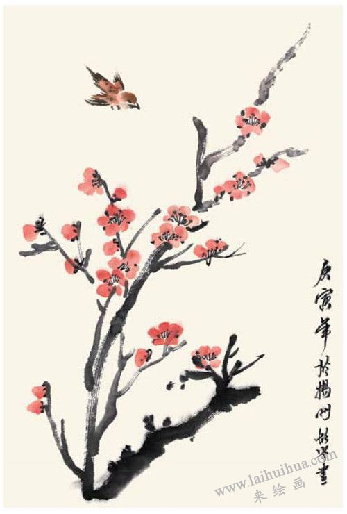 梅花的國畫畫法  步驟四