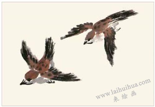 麻雀的國(guó)畫畫法  步驟二