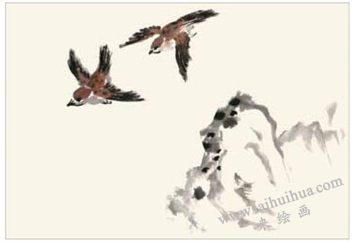 麻雀的國(guó)畫畫法  步驟三
