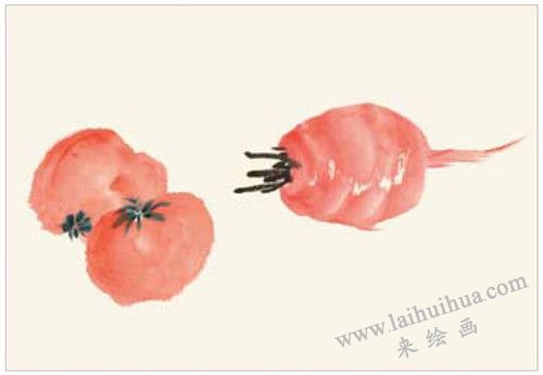 番茄與蘿卜的國畫畫法  步驟二