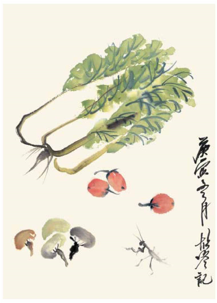 白菜和蘑菇的國畫畫法