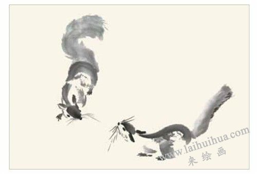 小松鼠國畫的畫法步驟二